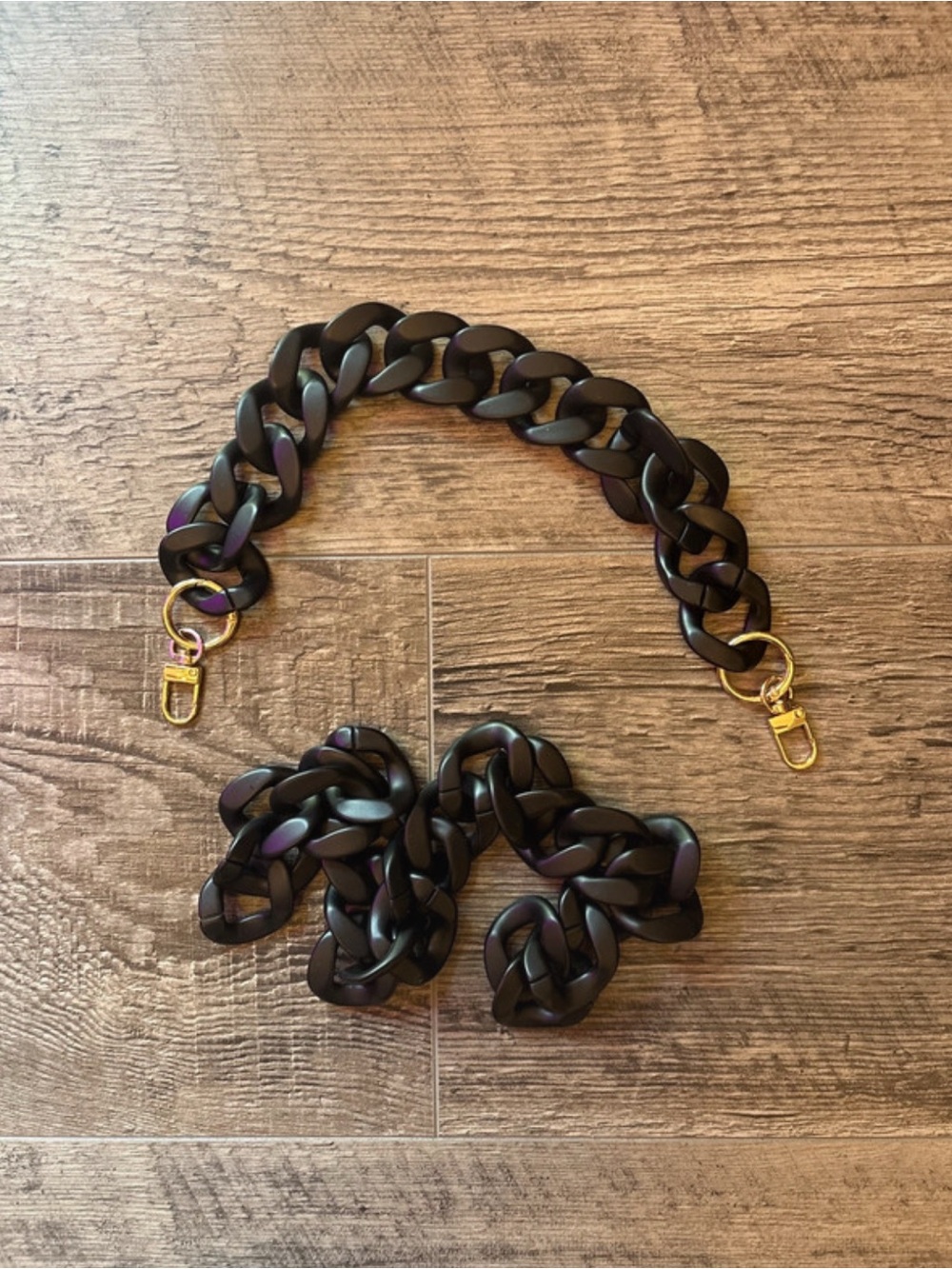 Chunky Black Bag Chain Strap with Gold Hardware - Adjustable Links